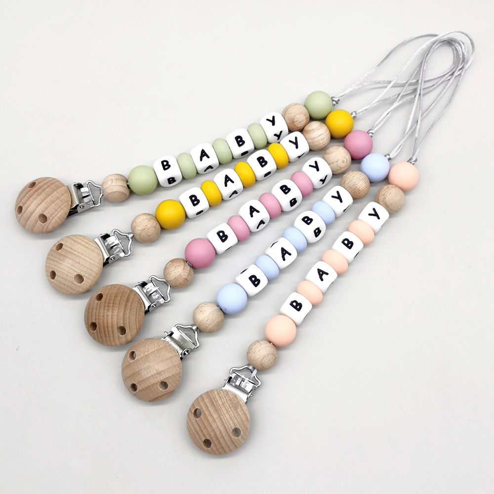 Baby Products For Gift - Özel İsimli Emzik Zinciri Silikon Boncuklu